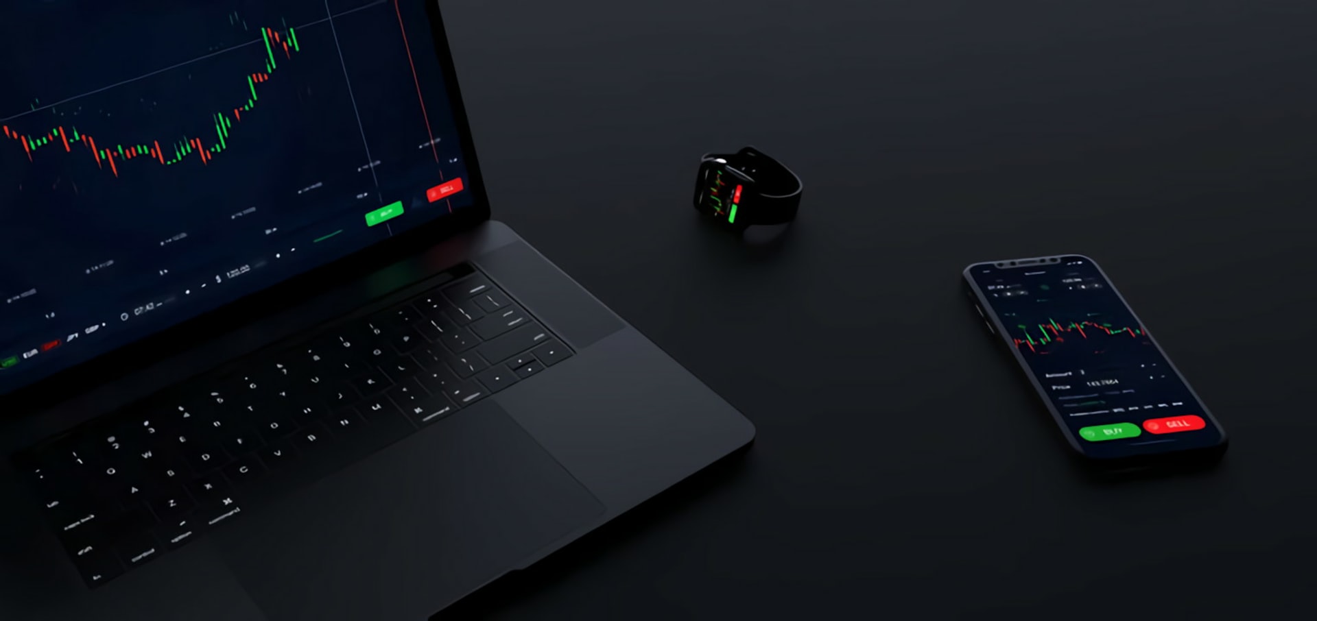 Trading platforms showing candlestick charts